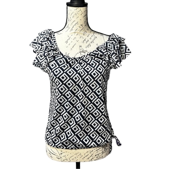 INC International Concepts Navy Blue and White Blouse Size small - Picture 1 of 5